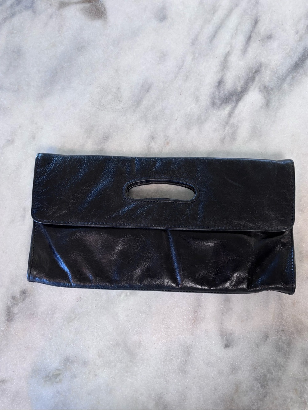 Hobo Black Leather Fold-Over Clutch